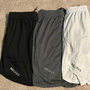 Neleus Men's Athletic Shorts Set - Black, Gray, White. 2 in 1 running shorts.